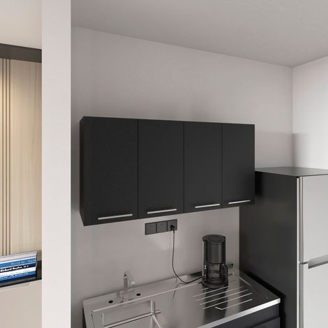 Mueble de pared para cocina Paris en melamina con 4 gabinetes y 2 estantes - Negro (1/5)