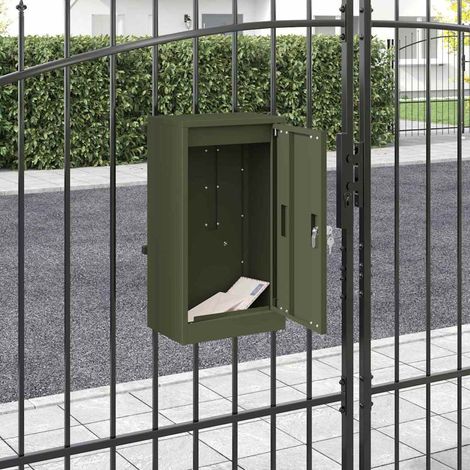 Briefkasten mit Speicher mit Tür Olivgrün 30 x 20 x 55 cm Stahl