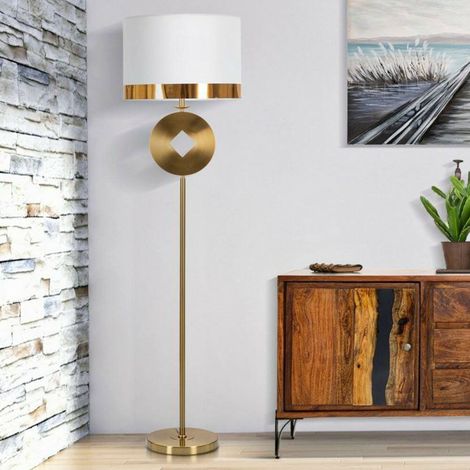 Dmora - Stehlampe Bore, Bodenlicht, Lampe, Stehleuchte, 40x40 h151 cm, Weiß und Gold (1/5)