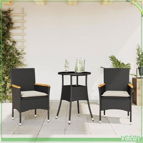 Ensemble à manger de jardin - FAF7291712424298 - Noir - Résine tressée & verre trempé - 2 places, coussins lavables (1/5)