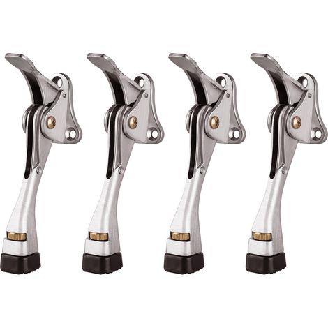 Set di 4 fermaporta neri, fermaporta per carichi pesanti, fermaporta regolabile one-touch per porte pesanti, maniglia per porta in metallo da 10,2 cm con punta in gomma e protezioni, argento (1/5)