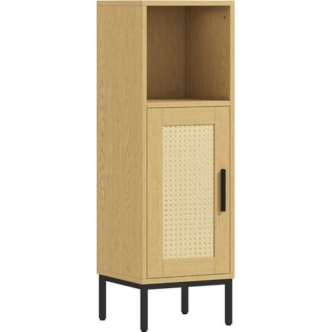 Mueble de baño, mueble de baño estrecho e independiente con estante ajustable, acabado natural. (1/5)