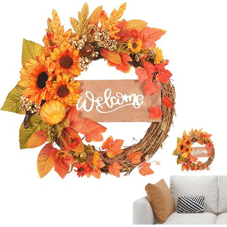 Couronne d'automne Extérieur - Décoration Réaliste Érable - Ornement (1/5)