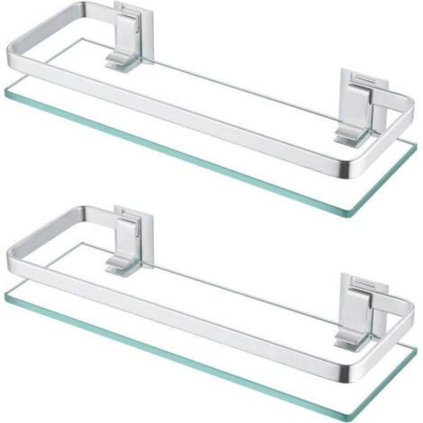 Étagère de salle de bain, étagère murale en verre, aluminium, épaisseur 8 mm, verre trempé, rectangulaire, argent, lot de 2, A4126A-P2 (30 cm) (1/4)