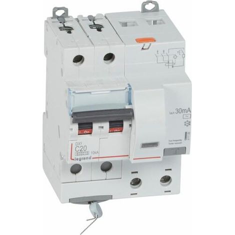 Disjoncteur différentiel monobloc DX³6000 10kA arrivée haute et départ bas à vis 2P 230V à 400V - 20A - typeAC 30mA - LEGRAND