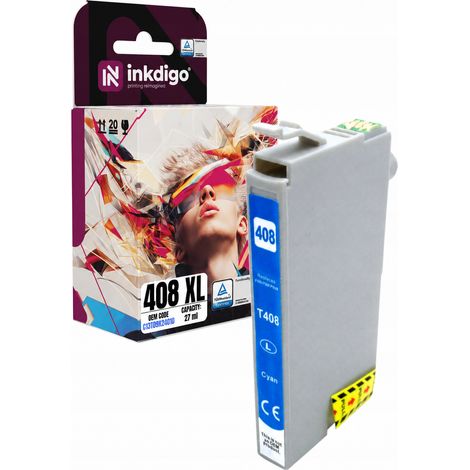 Tinta Inkdigo 408XL C compatible con Epson WorkForce Pro WF-C4310DW con certificación TÜV. (1/5)