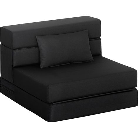 Fauteuil convertible 1 place - HOMCOM - pliant - coussin - pour invités, salon, petit espace - tissu lin - 210x80x15cm - noir