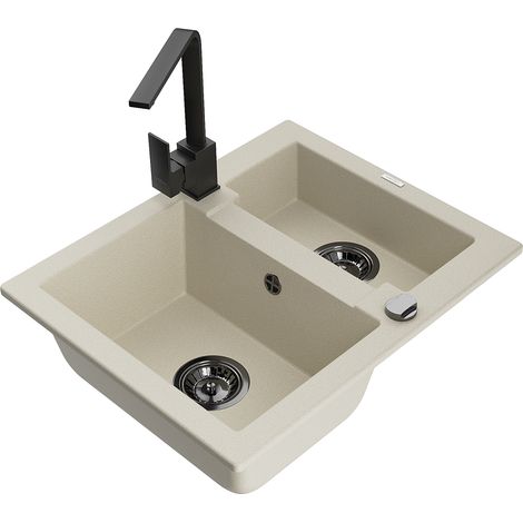 Mexen Carlos Granitspüle 1,5-Kammer mit Küchenarmatur Rita, beige - 6518-69-670300-70 (1/5)