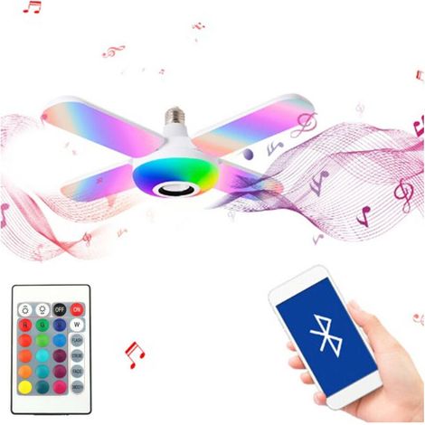 Ventilateurs de plafond avec lumières et haut-parleur à changement de couleur, télécommande vocale, culot E27, adaptés aux fêtes et festivals en intérieur et en extérieur (1/5)
