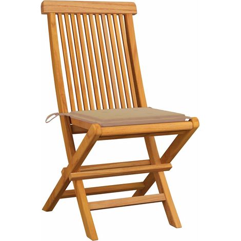 Maison Exclusive - Sedie pieghevoli con cuscini beige, 4 pezzi, in legno massello di teak. (1/5)