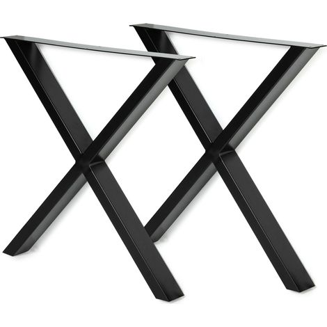 Idmarket – Lot de 2 pieds de table forme X 73 cm en métal noir mat – Charge max 50 kg – Montage facile avec vis fournies – Design industriel moderne