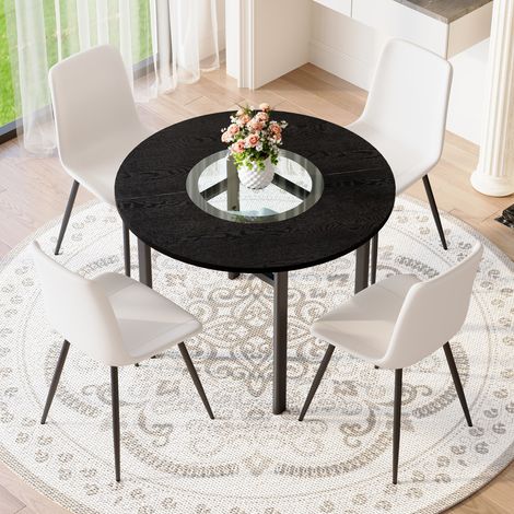 Esstisch Set mit 4 Stühlen 100 cm MDF Glasregal OKMYHOME (1/5)
