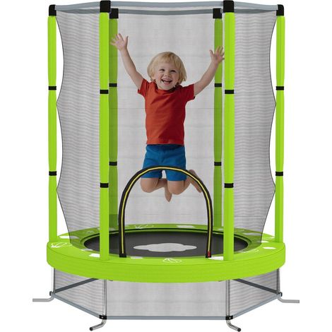Trampoline Enfant Ø140 cm avec Filet de Sécurité 30 Cordes Élastiques Protection Sol Tubes Acier 3-6 Ans Vert (1/5)