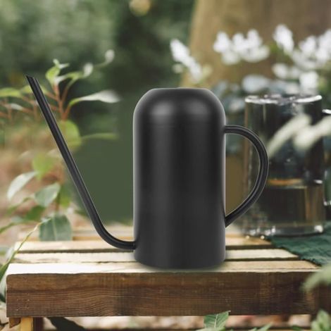 1 arrosoir acier inoxydable, bec long noir, 1,5 L, pour plantes d'intérieur et de jardin (1/4)