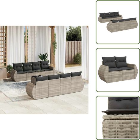 Salon de jardin 9 pcs avec coussins gris clair résine tressée - Ensemble De Canapés De Jardin - Ensembles De Canapés De Jardin - Ensemble De Canapés D'extérieur - Ensemble De Canapés De Patio (1/5)