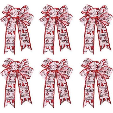 6 große Schleifen, Weihnachtsbaum-Dekoration, Weihnachtsbaumschmuck, Weihnachtskränze, Zubehör, dekorativ, Geschenkband, Schleifen, Ornamente (E) (1/4)