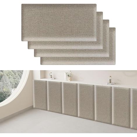 3D Upholstered Wall Panels Cotton Linen Wall Sticker Anti-Collision Headboard 3D Wall Covering Khaki 40x20cm (1/5)