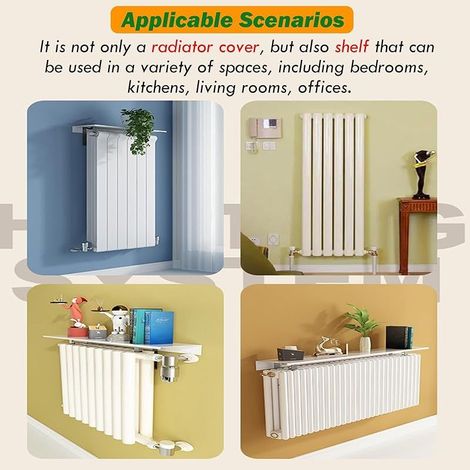 Cache-radiateur en aluminium 40cm – Étagère pour radiateur en fonte – Support acier inoxydable – Dimensions 40x15cm – Charge max 80kg