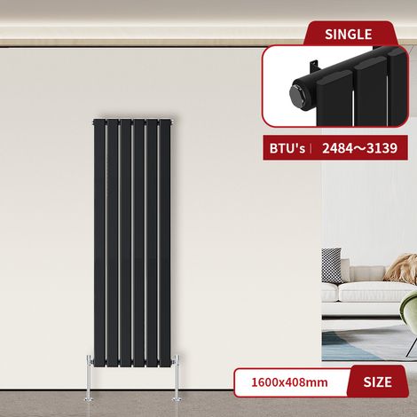 Flat Panel Radiator Black Vertical 1600 x 408mm Single Column