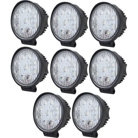 SWANEW 8 X Faro 27W Rotondo Faretto Led da Lavoro. 9 Led di Profondità. Auto 12V 24V Barca Moto SUV (1/4)