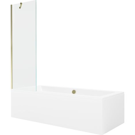 Mexen Cube bañera rectangular 180 x 80 cm con revestimiento y mampara de 1 hoja 60 cm, transparente, dorado (1/5)