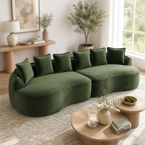 Canapé modulable 4 places 320x114x67 cm en tissu chenille vert, sans montage pour salon FLORAGRACE (1/5)