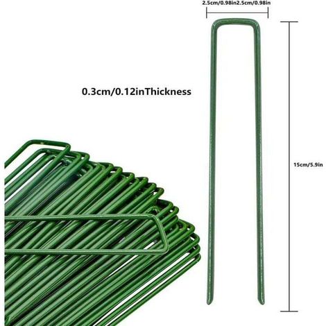 Piquets de Jardin Piquet Fixation Tente Sol Cheville Agrafes Jardinage pour Fixer Toile Paillage Clôture Barrière Contre Filets Camping Gazon Artificiel,20pièce, Vert, 15x3 (1/3)