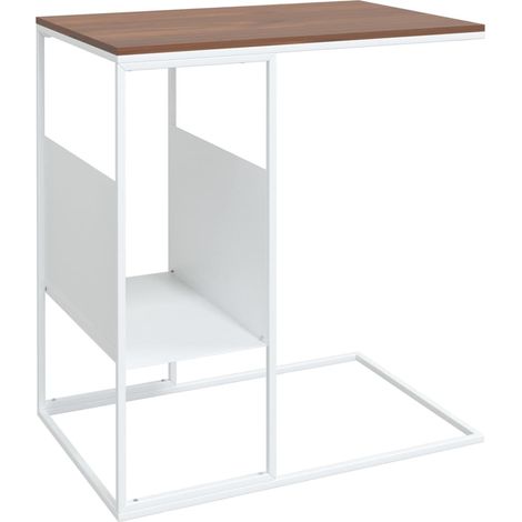 Table d'appoint en forme de C bout de canapé 55 x 36 x 59,5 cm bois d'ingénierie marron et fer blanc DEC040259