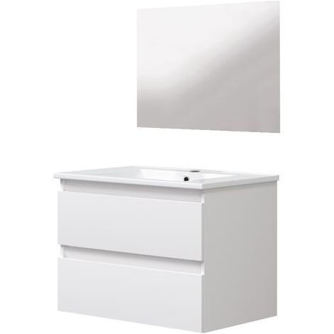 ONDEE ZEN - Meuble salle de bain à suspendre LILA - 60cm - 2 Tiroirs - Blanc - Miroir