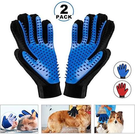 MINKUROW 2 Uds. Guante De Cepillo Para Mascotas, Guante Para El Pelo De Mascotas, Cepillo Para Quitar El Pelo, Guantes Para Los Dedos, Guante De Aseo De Goma Para El Aseo De Perros Y Gatos (Azul) (1/5)