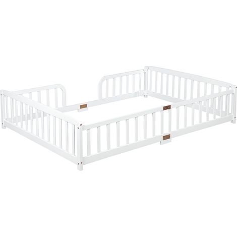 Cama montessori infantil 140 x 200 cm con barreras de seguridad de pino blanco (1/5)