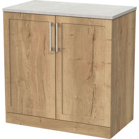 Stonnall Traditional Floor Standing 2 Door Vanity Unit with White Sparkle Laminate Worktop, 800mm, Autumn Oak