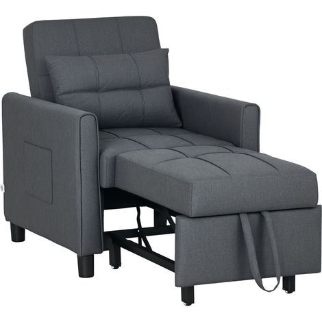 Linen-Look Single Chair Bed - Grey
