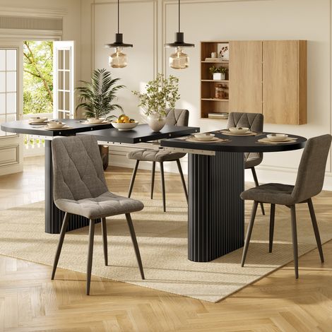 FLORAGRACE Ensemble salle à manger extensible en MDF noir, table ovale 160 x 80 x 75.5 cm + 4 chaises (1/5)