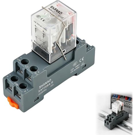 Relais électromagnétique 12V DC,DPDT 2NO 2NC,Relais de puissance 8 broches 10A avec voyant de contrôle,Support DIN rail 35mm,Prise et crochet inclus–YJTF08A-E (1/5)