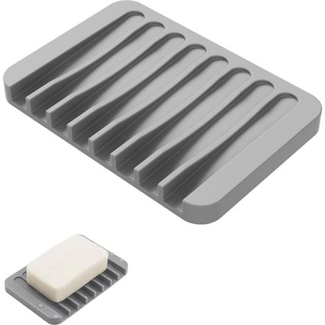 Porte-Savon en Silicone - Gris Support Savon Auto-Drainant Porte Savon avec Évacuation pour Douche, Salle de Bain, Évier de Cuisine