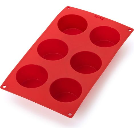 Moule pâtisserie Muffins 6 cavités, silicone platine rouge (1/4)