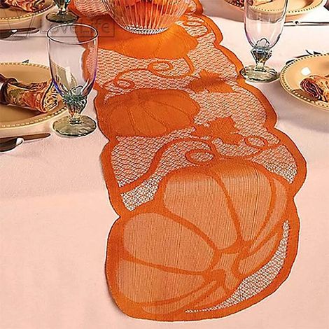 Chemin de table d'Halloween, nappe citrouille à feuilles d'érable orange (1/5)