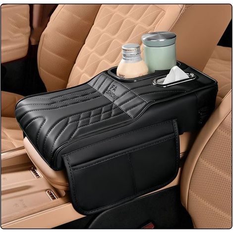 SHITONGSHANGMAO Voiture Housse d'Accoudoir Central pour Mitsubishi Outlander 2023 2024 2025, Cuir Console Centrale Accoudoir Couverture avec 2 Poches De Rangement,Black (1/5)