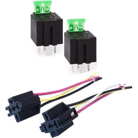 Relais fusible marche/arrêt 12 V, 30 A, montage sur porte-fusible automobile à 4 broches, avec câble renforcé 14 AWG, 2 jeux (1/5)