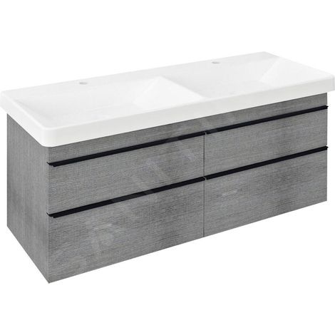 Sapho Sitia - Meuble lavabo 116x50x44 cm, 4 tiroirs, chêne argenté SI120-1111 (1/5)