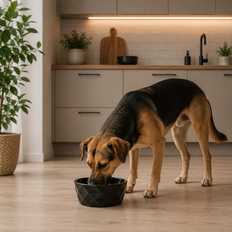 belviona Futternapf für Hunde, Keramiknapf mit rutschfestem Silikonboden, für Nassfutter, Trockenfutter & Wasser, 550 ml, schwarz matt (1/4)