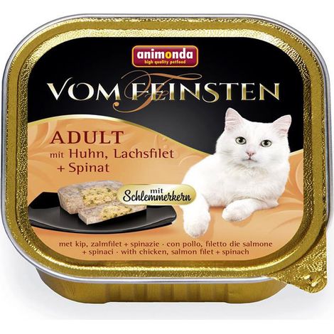 Animonda Cat Vom Feinsten Adult – für Feinschmecker Nassfutter für ausgewachsene Katzen – 100-g-Schale – Huhn, Lachsfilet und Spinat (1/2)