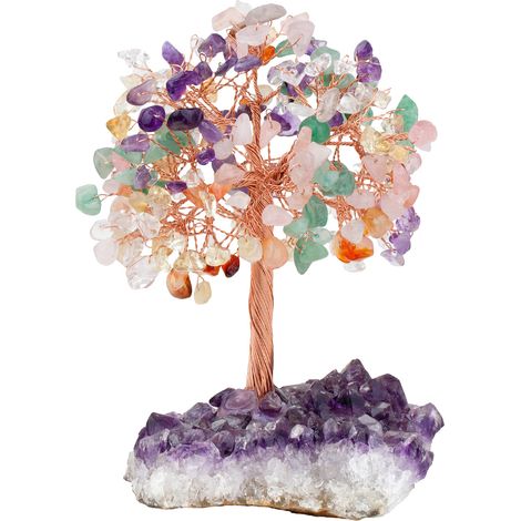 Sollbry Handgefertigter Baum aus natürlichem Quarzkristall, 15,2 cm, Kristall-Baumschmuck, Feng Shui Bonsai für Reichtum und Glück, Heimdekoration (1/3)
