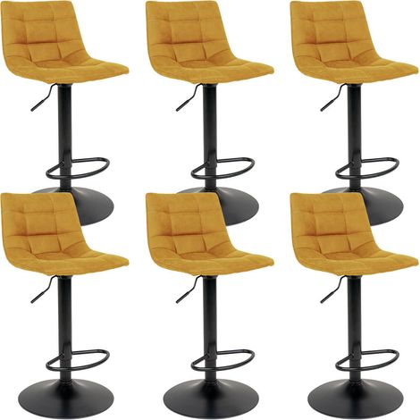MAGNUS - Lot de 6 Tabourets Acier et Tissu Jaune Moutarde (1/4)