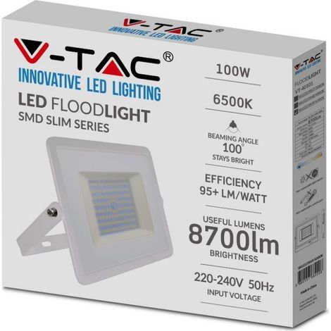 V-TAC VT-40101 100W LED super slim flutlicht E-series weiß IP65 kaltweiß 6500K - SKU 5969