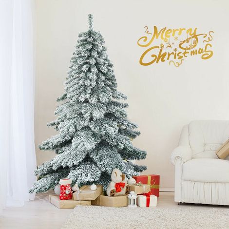 Sapin de Noël artificiel blanc 1,8 m en PVC floqué avec 657 branches et pied en métal, en 3 sections pour maison, boutique et café (1/5)