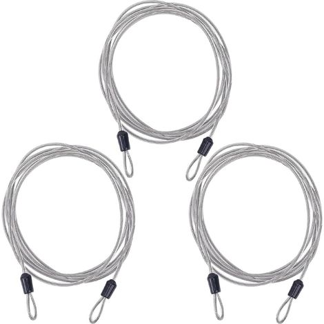 Sicherheitskabel – 3-teilig – Edelstahl – Doppelschlaufe – Für Schlösser und Tore – 2 m (1/5)