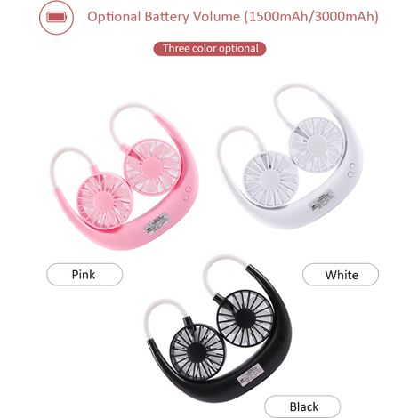 Ventilateur de cou pliable DC3,7V – LED multicolore, 3 vitesses, 7 pales, USB-C, 2x1500 mAh – Sport, randonnée, camping, vélo, maison, extérieur (1/5)