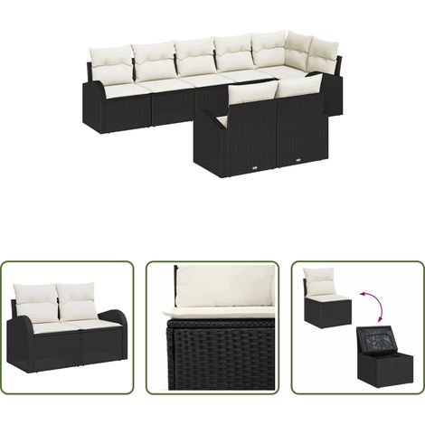 vidaXL Canapé polyrotin - Ensemble de canapé de jardin 8 pcs Noir et Blanc polyrotin (1/5)